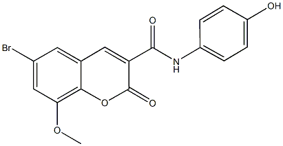 6-bromo-N-(4-hydroxyphenyl)-8-methoxy-2-oxo-2H-chromene-3-carboxamide Struktur