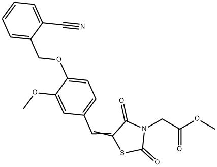 methyl (5-{4-[(2-cyanobenzyl)oxy]-3-methoxybenzylidene}-2,4-dioxo-1,3-thiazolidin-3-yl)acetate Struktur