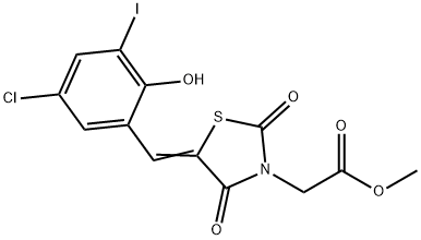 methyl [5-(5-chloro-2-hydroxy-3-iodobenzylidene)-2,4-dioxo-1,3-thiazolidin-3-yl]acetate Struktur