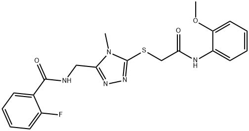 2-fluoro-N-[(5-{[2-(2-methoxyanilino)-2-oxoethyl]sulfanyl}-4-methyl-4H-1,2,4-triazol-3-yl)methyl]benzamide Struktur