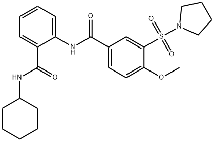 N-{2-[(cyclohexylamino)carbonyl]phenyl}-4-methoxy-3-(1-pyrrolidinylsulfonyl)benzamide Struktur