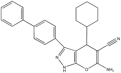 6-amino-3-[1,1'-biphenyl]-4-yl-4-cyclohexyl-1,4-dihydropyrano[2,3-c]pyrazole-5-carbonitrile Struktur