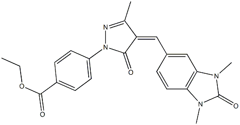 ethyl 4-{4-[(1,3-dimethyl-2-oxo-2,3-dihydro-1H-benzimidazol-5-yl)methylene]-3-methyl-5-oxo-4,5-dihydro-1H-pyrazol-1-yl}benzoate Struktur