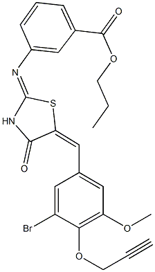 propyl 3-({5-[3-bromo-5-methoxy-4-(2-propynyloxy)benzylidene]-4-oxo-1,3-thiazolidin-2-ylidene}amino)benzoate Struktur