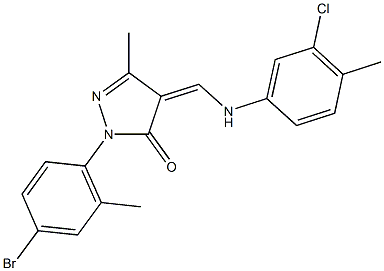 2-(4-bromo-2-methylphenyl)-4-[(3-chloro-4-methylanilino)methylene]-5-methyl-2,4-dihydro-3H-pyrazol-3-one Struktur