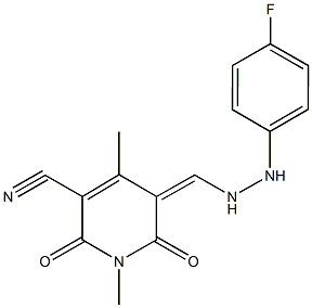 5-{[2-(4-fluorophenyl)hydrazino]methylene}-1,4-dimethyl-2,6-dioxo-1,2,5,6-tetrahydro-3-pyridinecarbonitrile Struktur