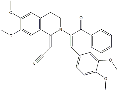 3-benzoyl-2-(3,4-dimethoxyphenyl)-8,9-dimethoxy-5,6-dihydropyrrolo[2,1-a]isoquinoline-1-carbonitrile Struktur