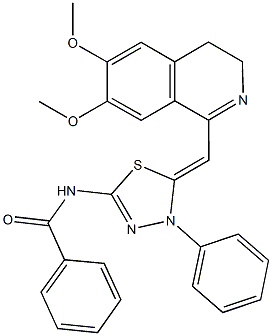 N-{5-[(6,7-dimethoxy-3,4-dihydro-1-isoquinolinyl)methylene]-4-phenyl-4,5-dihydro-1,3,4-thiadiazol-2-yl}benzamide Struktur