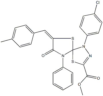 methyl 1-(4-chlorophenyl)-7-(4-methylbenzylidene)-8-oxo-9-phenyl-4,6-dithia-1,2,9-triazaspiro[4.4]non-2-ene-3-carboxylate Struktur