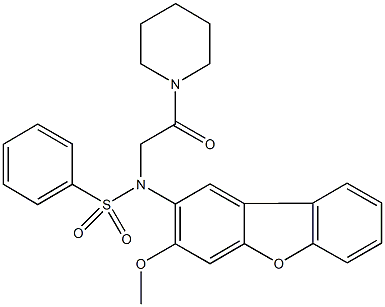 N-(3-methoxydibenzo[b,d]furan-2-yl)-N-[2-oxo-2-(1-piperidinyl)ethyl]benzenesulfonamide Struktur