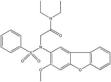 N,N-diethyl-2-[(3-methoxydibenzo[b,d]furan-2-yl)(phenylsulfonyl)amino]acetamide Struktur