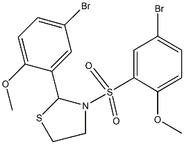 2-(5-bromo-2-methoxyphenyl)-3-[(5-bromo-2-methoxyphenyl)sulfonyl]-1,3-thiazolidine Struktur