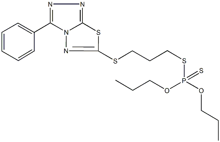 S-{3-[(3-phenyl[1,2,4]triazolo[3,4-b][1,3,4]thiadiazol-6-yl)sulfanyl]propyl} O,O-dipropyl dithiophosphate Struktur