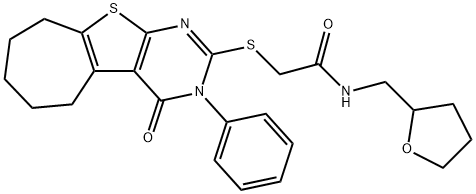 2-[(4-oxo-3-phenyl-3,5,6,7,8,9-hexahydro-4H-cyclohepta[4,5]thieno[2,3-d]pyrimidin-2-yl)sulfanyl]-N-(tetrahydro-2-furanylmethyl)acetamide Struktur