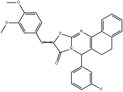 10-(3,4-dimethoxybenzylidene)-7-(3-fluorophenyl)-5,7-dihydro-6H-benzo[h][1,3]thiazolo[2,3-b]quinazolin-9(10H)-one Struktur