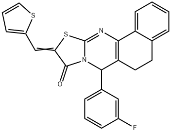 7-(3-fluorophenyl)-10-(2-thienylmethylene)-5,7-dihydro-6H-benzo[h][1,3]thiazolo[2,3-b]quinazolin-9(10H)-one Struktur