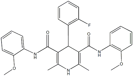 4-(2-fluorophenyl)-N~3~,N~5~-bis(2-methoxyphenyl)-2,6-dimethyl-1,4-dihydro-3,5-pyridinedicarboxamide Struktur