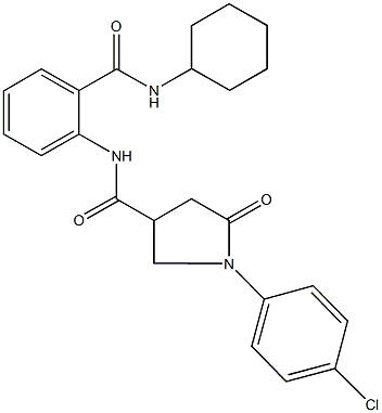 1-(4-chlorophenyl)-N-{2-[(cyclohexylamino)carbonyl]phenyl}-5-oxo-3-pyrrolidinecarboxamide Struktur