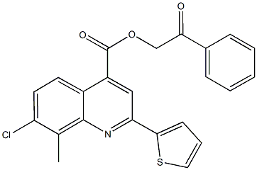 2-oxo-2-phenylethyl 7-chloro-8-methyl-2-(2-thienyl)-4-quinolinecarboxylate Struktur