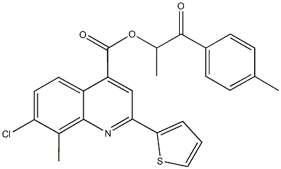 1-methyl-2-(4-methylphenyl)-2-oxoethyl 7-chloro-8-methyl-2-(2-thienyl)-4-quinolinecarboxylate Struktur