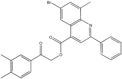 2-(3,4-dimethylphenyl)-2-oxoethyl 6-bromo-8-methyl-2-phenyl-4-quinolinecarboxylate Struktur