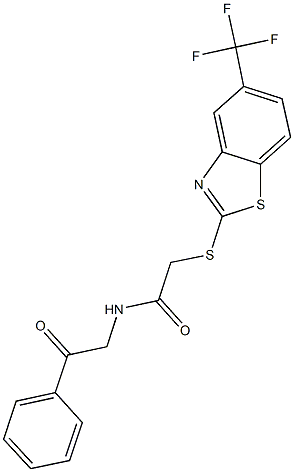 N-(2-oxo-2-phenylethyl)-2-{[5-(trifluoromethyl)-1,3-benzothiazol-2-yl]sulfanyl}acetamide Struktur