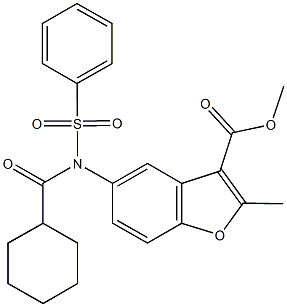 methyl 5-[(cyclohexylcarbonyl)(phenylsulfonyl)amino]-2-methyl-1-benzofuran-3-carboxylate Struktur