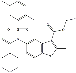 ethyl 5-{(cyclohexylcarbonyl)[(2,5-dimethylphenyl)sulfonyl]amino}-2-methyl-1-benzofuran-3-carboxylate Struktur