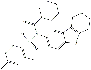 N-(cyclohexylcarbonyl)-2,4-dimethyl-N-(6,7,8,9-tetrahydrodibenzo[b,d]furan-2-yl)benzenesulfonamide Struktur