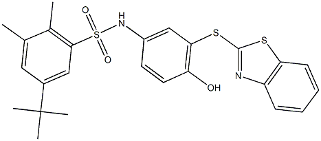 N-[3-(1,3-benzothiazol-2-ylsulfanyl)-4-hydroxyphenyl]-5-tert-butyl-2,3-dimethylbenzenesulfonamide Struktur