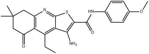 3-amino-4-ethyl-N-(4-methoxyphenyl)-7,7-dimethyl-5-oxo-5,6,7,8-tetrahydrothieno[2,3-b]quinoline-2-carboxamide Struktur