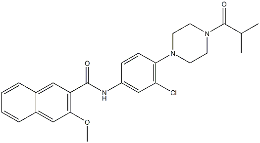 N-[3-chloro-4-(4-isobutyryl-1-piperazinyl)phenyl]-3-methoxy-2-naphthamide Struktur