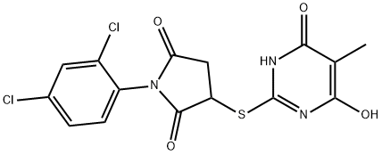 1-(2,4-dichlorophenyl)-3-[(4,6-dihydroxy-5-methyl-2-pyrimidinyl)thio]-2,5-pyrrolidinedione Struktur