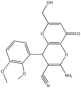 2-amino-4-(2,3-dimethoxyphenyl)-6-(hydroxymethyl)-8-oxo-4,8-dihydropyrano[3,2-b]pyran-3-carbonitrile Struktur