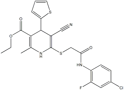 ethyl 6-{[2-(4-chloro-2-fluoroanilino)-2-oxoethyl]sulfanyl}-5-cyano-2-methyl-4-(2-thienyl)-1,4-dihydro-3-pyridinecarboxylate Struktur