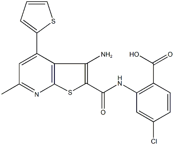 2-({[3-amino-6-methyl-4-(2-thienyl)thieno[2,3-b]pyridin-2-yl]carbonyl}amino)-4-chlorobenzoic acid Struktur