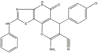 8-amino-2-anilino-6-(4-chlorophenyl)-5-oxo-4,6-dihydro-5H-pyrano[2,3-d][1,3]thiazolo[4,5-b]pyridine-7-carbonitrile Struktur