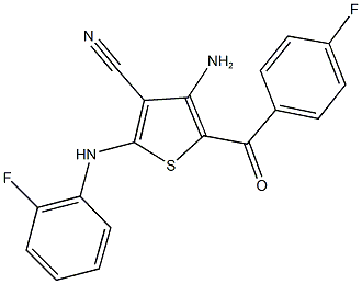 4-amino-2-(2-fluoroanilino)-5-(4-fluorobenzoyl)-3-thiophenecarbonitrile Struktur