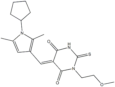 5-[(1-cyclopentyl-2,5-dimethyl-1H-pyrrol-3-yl)methylene]-1-(2-methoxyethyl)-2-thioxodihydro-4,6(1H,5H)-pyrimidinedione Struktur