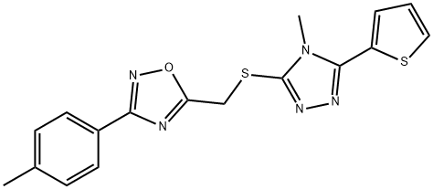 [3-(4-methylphenyl)-1,2,4-oxadiazol-5-yl]methyl 4-methyl-5-(2-thienyl)-4H-1,2,4-triazol-3-yl sulfide Struktur