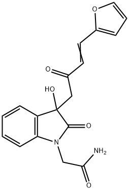 2-{3-[4-(2-furyl)-2-oxo-3-butenyl]-3-hydroxy-2-oxo-2,3-dihydro-1H-indol-1-yl}acetamide Struktur