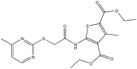 diethyl3-methyl-5-({[(4-methyl-2-pyrimidinyl)thio]acetyl}amino)-2,4-thiophenedicarboxylate Struktur