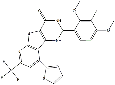 2-(2,4-dimethoxy-3-methylphenyl)-9-(2-thienyl)-7-(trifluoromethyl)-2,3-dihydropyrido[3',2':4,5]thieno[3,2-d]pyrimidin-4(1H)-one Struktur