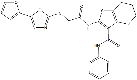 2-[({[5-(2-furyl)-1,3,4-oxadiazol-2-yl]sulfanyl}acetyl)amino]-N-phenyl-4,5,6,7-tetrahydro-1-benzothiophene-3-carboxamide Struktur