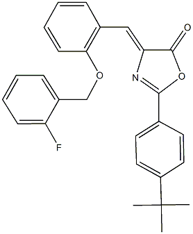 2-(4-tert-butylphenyl)-4-{2-[(2-fluorobenzyl)oxy]benzylidene}-1,3-oxazol-5(4H)-one Struktur