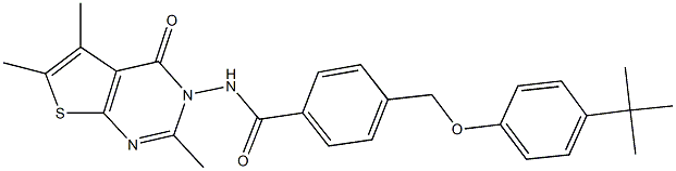 4-[(4-tert-butylphenoxy)methyl]-N-(2,5,6-trimethyl-4-oxothieno[2,3-d]pyrimidin-3(4H)-yl)benzamide Struktur