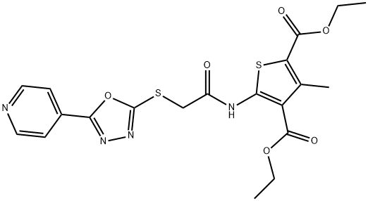 diethyl3-methyl-5-[({[5-(4-pyridinyl)-1,3,4-oxadiazol-2-yl]thio}acetyl)amino]-2,4-thiophenedicarboxylate Struktur