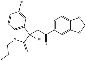 3-[2-(1,3-benzodioxol-5-yl)-2-oxoethyl]-5-bromo-3-hydroxy-1-propyl-1,3-dihydro-2H-indol-2-one Struktur