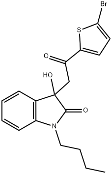 3-[2-(5-bromo-2-thienyl)-2-oxoethyl]-1-butyl-3-hydroxy-1,3-dihydro-2H-indol-2-one Struktur