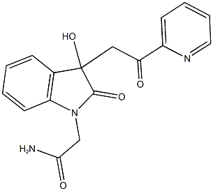 2-{3-hydroxy-2-oxo-3-[2-oxo-2-(2-pyridinyl)ethyl]-2,3-dihydro-1H-indol-1-yl}acetamide Struktur